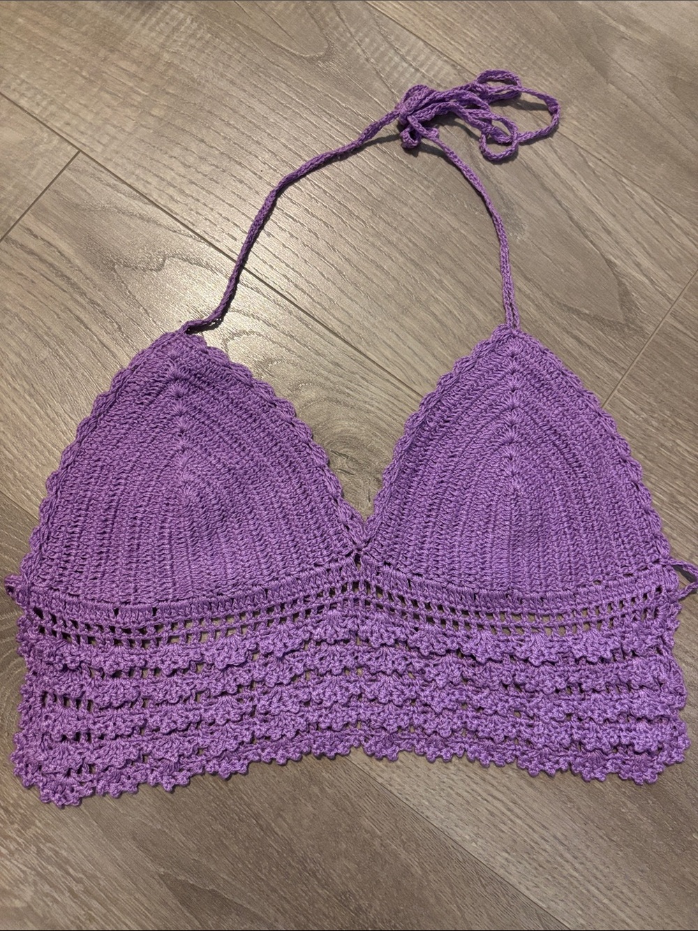 Crochet Bralette Halter Top - Purple